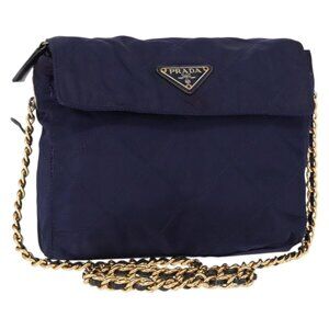 Authentic PRADA Chain Shoulder Bag Nylon Purple Gold